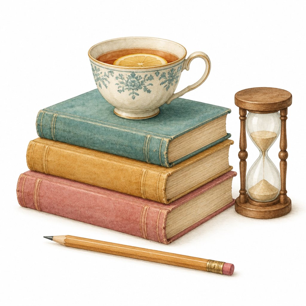 Aquarellmotiv mit Büchern und Stift